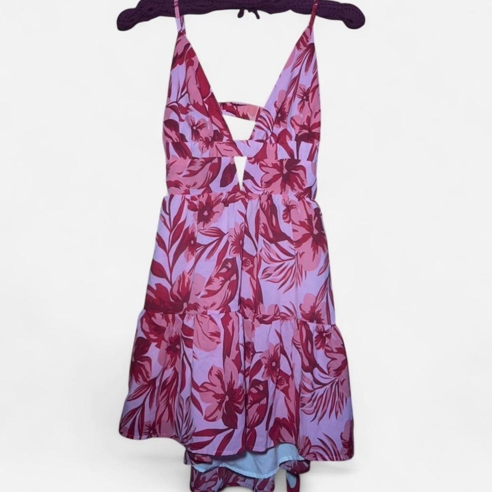 SHEIN Pink and Red Floral Mini Dress